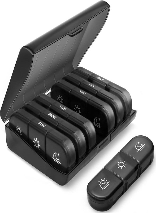 Aakarit Pill organizer box for medicine 7 days 3 times Tablet Organizer Weekly travel & home storage box (Large size) Black - Image 1